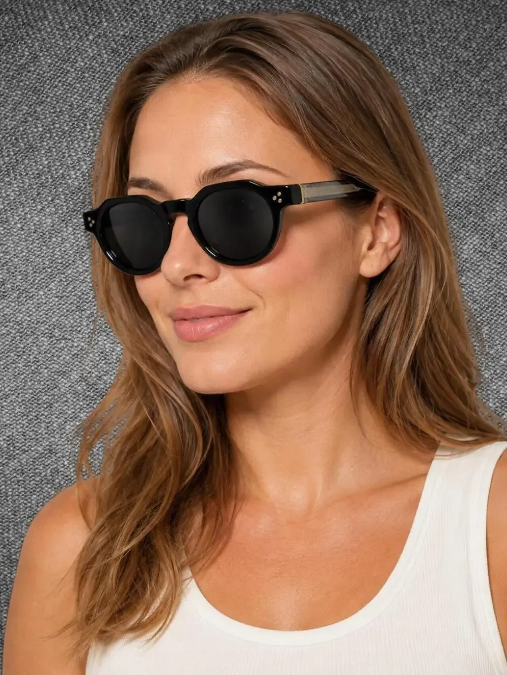 Black Round Sunglasses Gold Rivet Retro Style - Unbranded